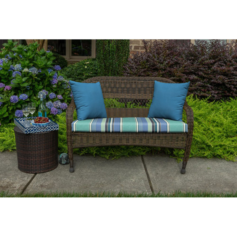 Casual Cushion Wicker Outdoor Bench Cushion, Striped Sunbrella Fade-Resistant for Wicker Settees, Garden Benches & Porch Swings, 43.5"W x 19.5"D, 2.5" thick, Reversible, Dolce Oasis