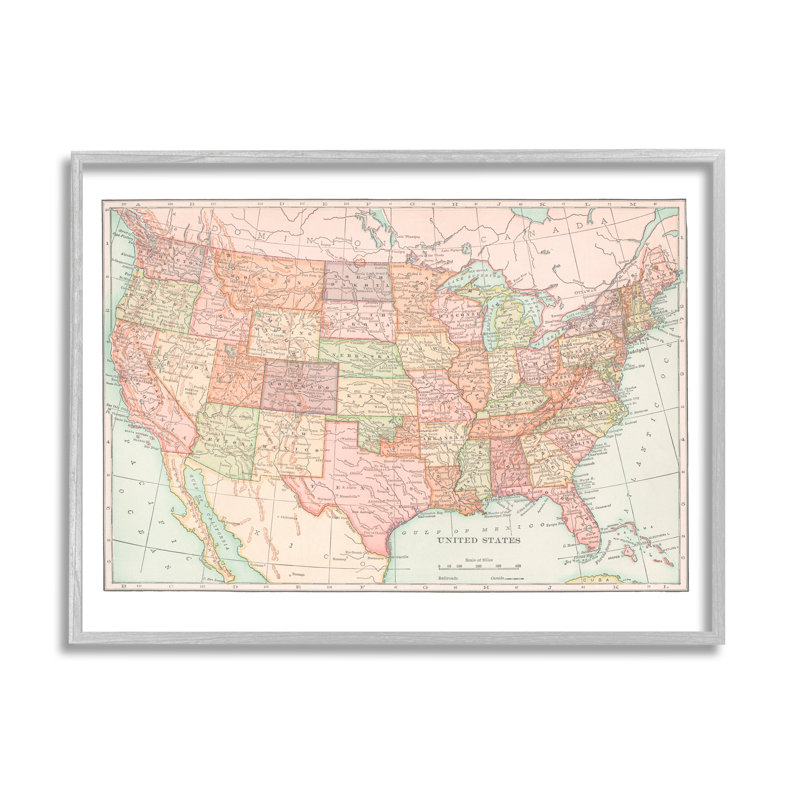 Carte traditionnelle des États-Unis, art giclée par Corinne Haig, H 24 po x l 30 po, Estampe numérique Farmhouse