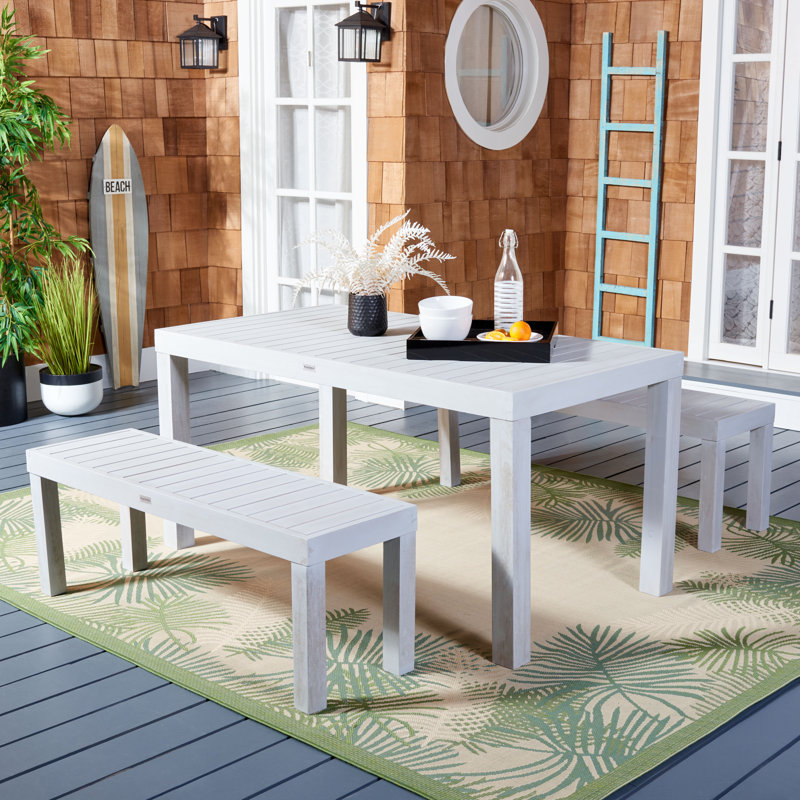 4 - Person Wood Patio Dining Set with Rectangular Table, Gray