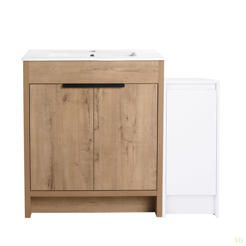 Meuble-lavabo autoportant de 42 po avec lavabo en céramique et armoires de rangement, porte à fermeture en douceur, armoire combinée 02430IMO + 0312, ensemble KD