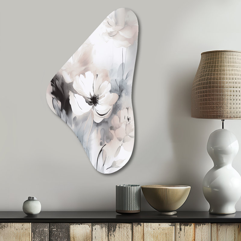 Rousseau - Art mural en métal de forme irrégulière florale, reproduction d'art asymétrique en métal blanc, H 31 po x l 17 po