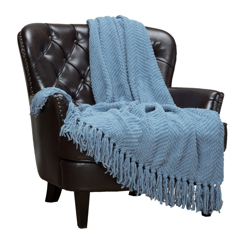 Jeté tricoté texturé , Brun clair bleu, l 65 po x L 50