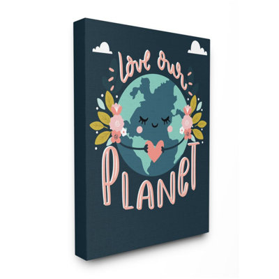 " Love Our Planet Phrase Floral Cartoon Earth " by Angela Nickeas