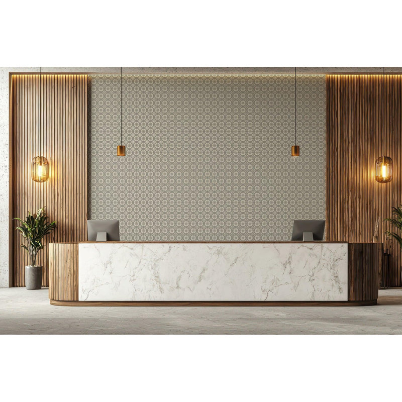 Medallion - Wallpaper, Faux Grasscloth, Non-Pasted, Gray