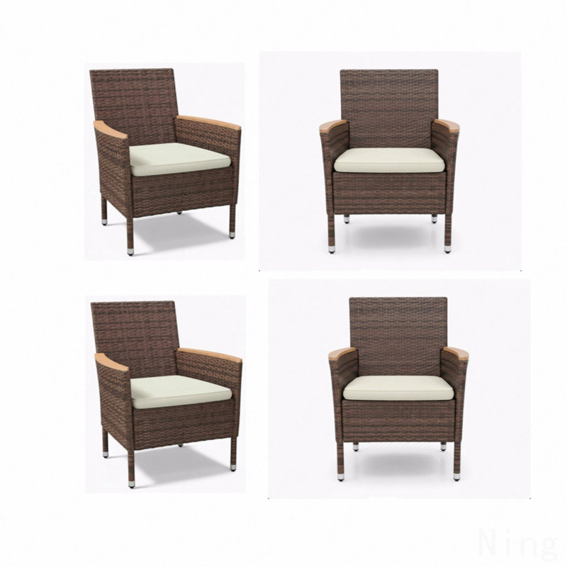 4-Piece All-Weather Brown Rattan Patio Dining Chair, Brown