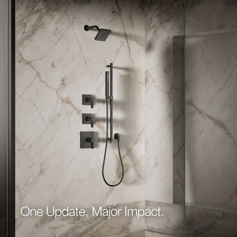Parallel Single-Function Square Showerhead, Shower Head with One Spray, 2.5 GPM, Matte Black