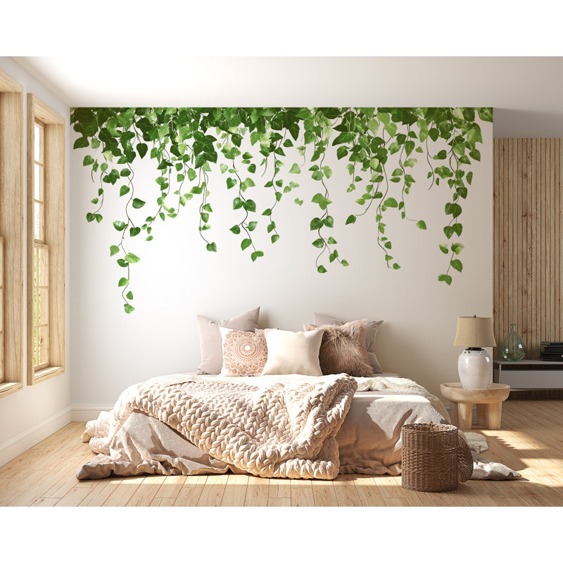 Adhésif décoratif lierre suspendu - Vignes vertes au-dessus du lit chambre à coucher murale 067Mv, H 9 po x l 16 po