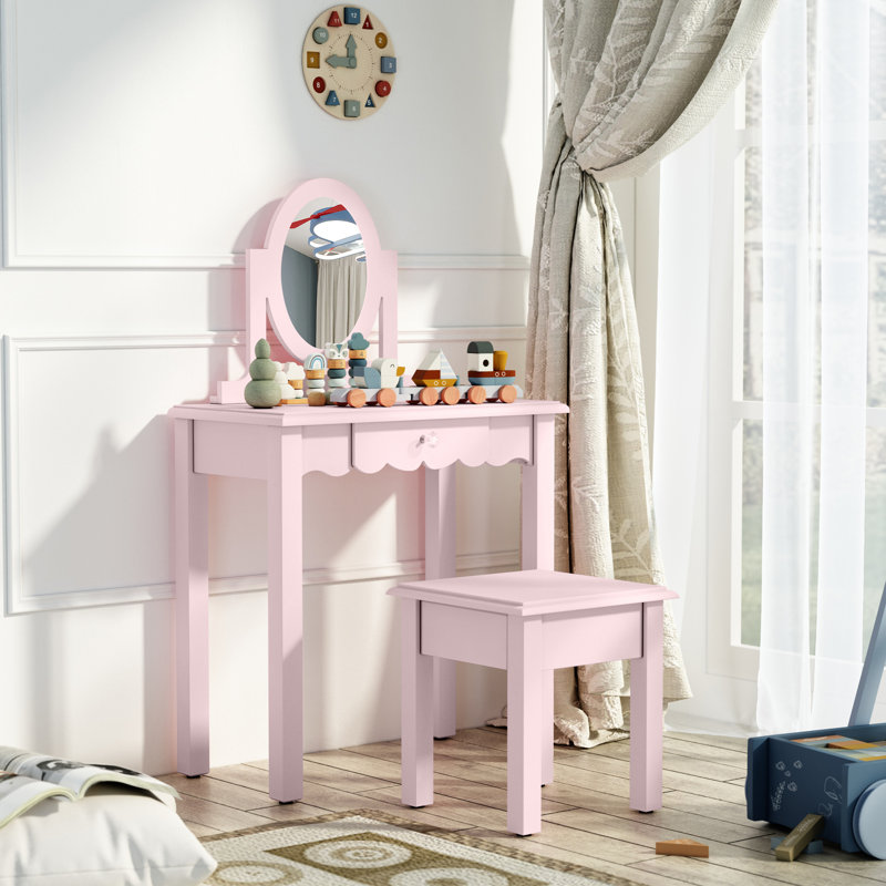 Pink Kids Vanity, Makeup, and Study Table, Pink