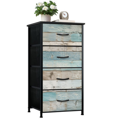 Commode pour chambre à coucher avec 4 tiroirs de rangement en bois vieilli bord de mer aux couleurs pastel et commodes