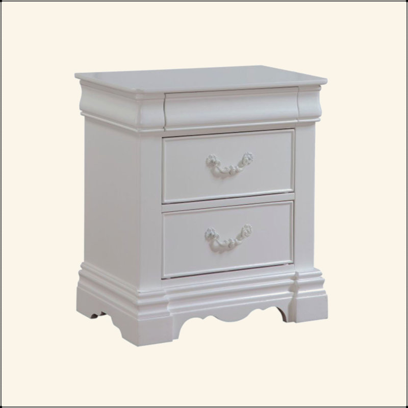 Table de chevet en bois de pin avec 3 tiroirs au fini blanc