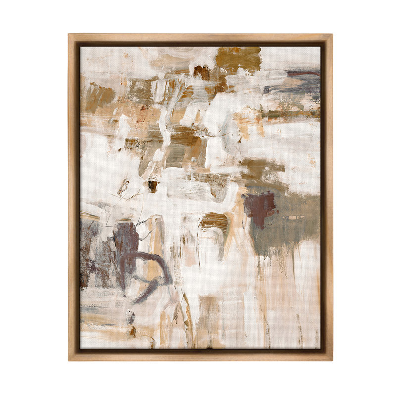 "Motif abstrait beige" par Lisa Ridgers sur toile, Cadre flottant orme Montalcino, H 31 po x l 25 po