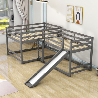 Erl Full Over Full and Twin Over Twin L-Shaped Bunk Beds with Slide