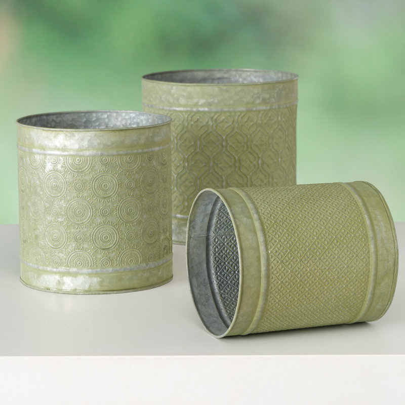 Embossed Green Mandala Cache Pots