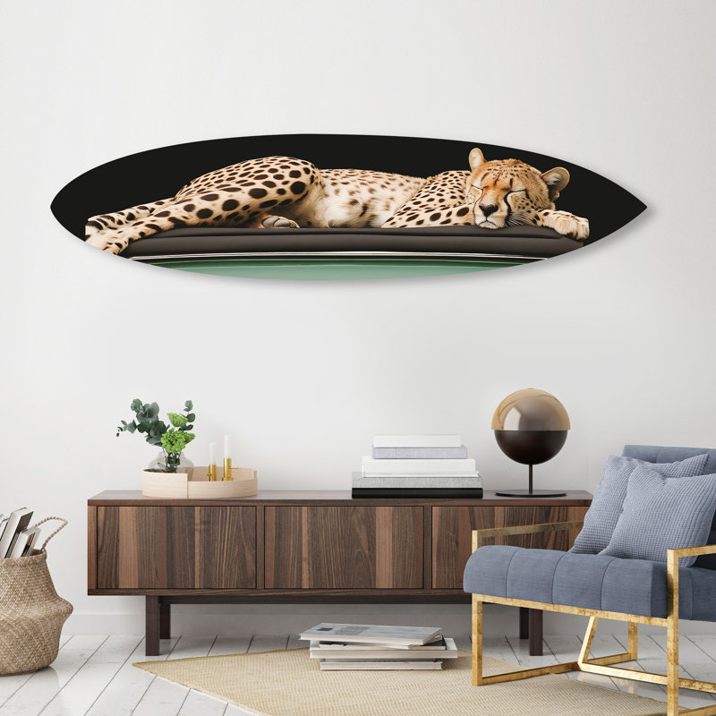 Oliver Gal Sleepy Cadi Cheetah Surfboard - Die-Cut Acrylic Glass Wall Art Sculpture