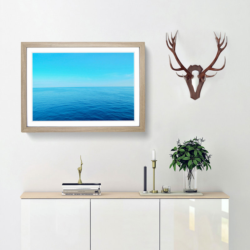 Blue Ocean Horizon - Picture Frame Photograph Print, 62cm H x 87cm W x 2cm D, Oak Framed