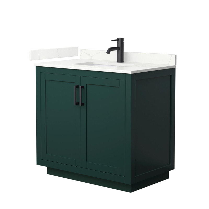 Ensemble de meuble-lavabo simple 36 po avec plateau en quartz Miranda, Quartz Giotto, Vert, Noir mat