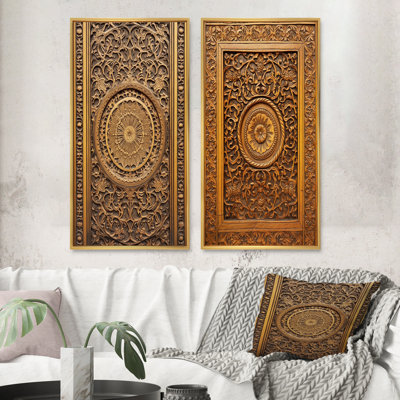 2 pièces sur toile - Ancienne porte en bois sculpté