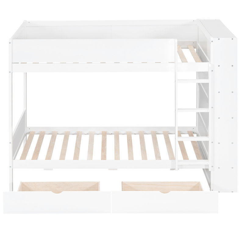 Lit simple superposé au-dessus blanc avec tiroirs de rangement et armoire - Sécuritaire et confortable pour les familles, 2 couchages,