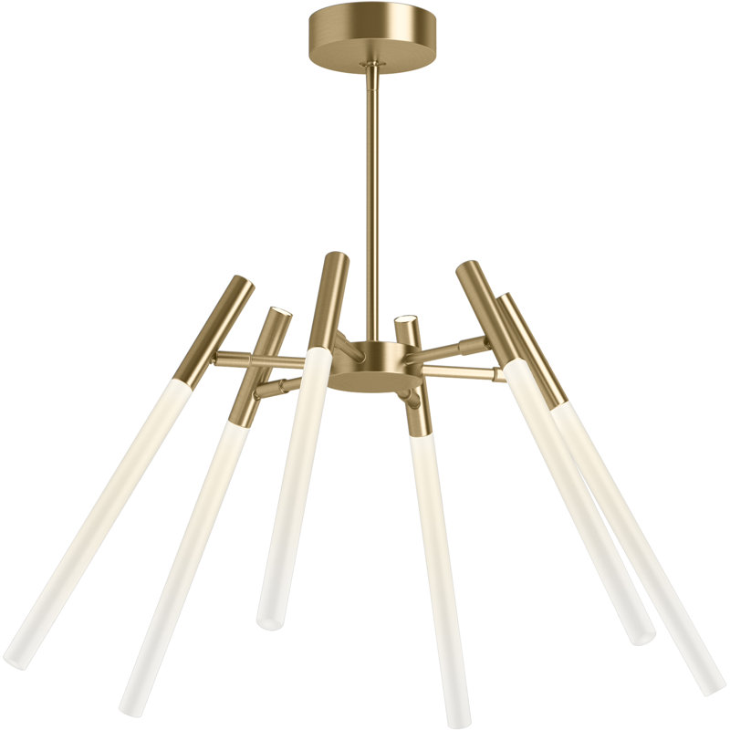 6 - Light Unique / Statement* Modern Linear LED Chandelier, Brushed Gold