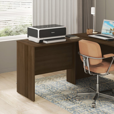 Office Desk Return, 35 Inch Desk Return, Reversible Return with Desk Cord Grommet, For Home Study, Office, Modern Walnut