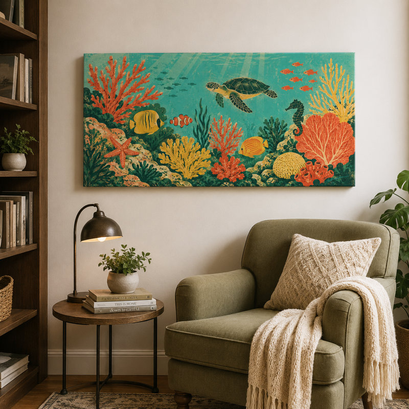 Art mural sur toile tropicale, "Sea Life", 20"H x 40"W x 1.5"D