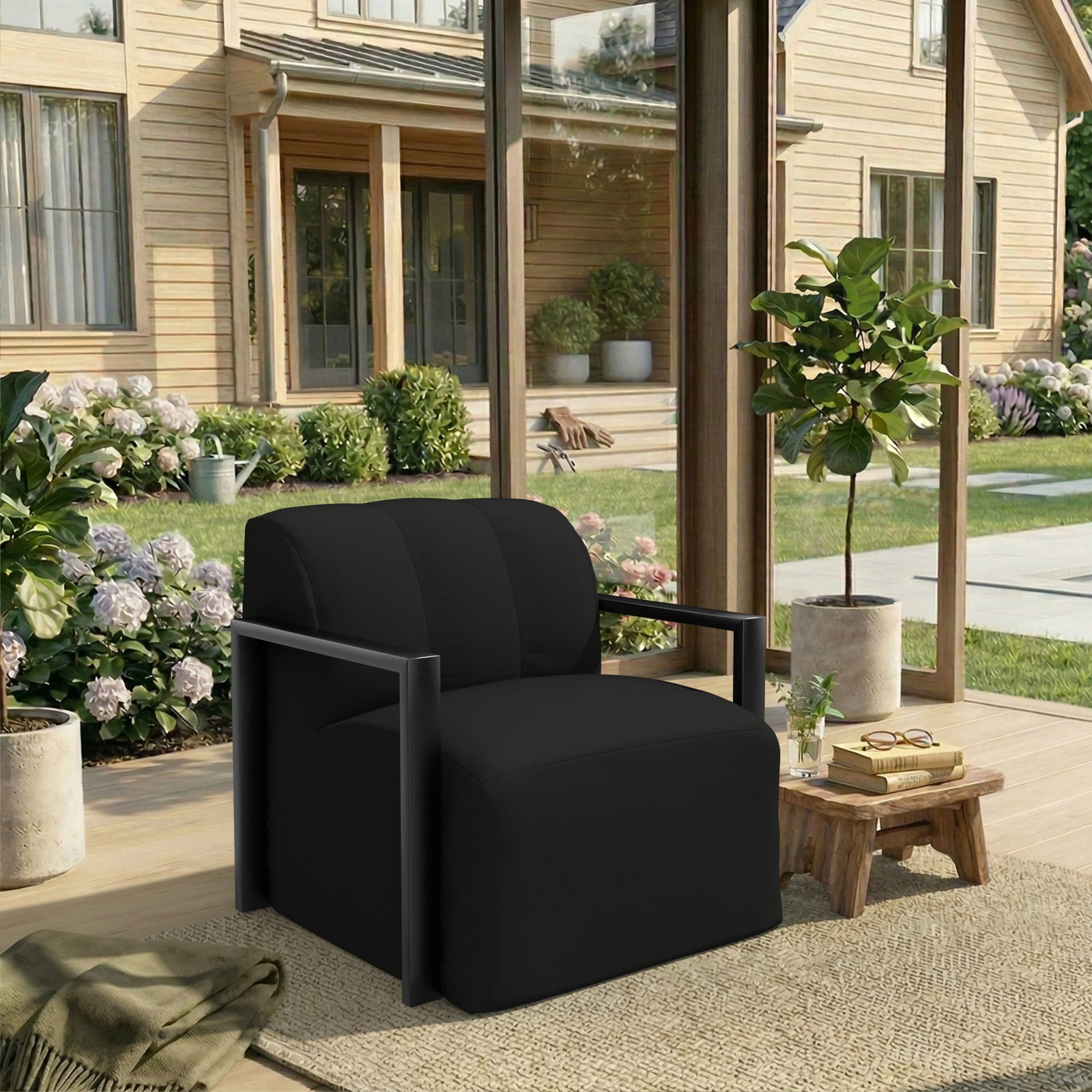 Praia Sunbrella® Patio Chair With Aluminum Arms, Black