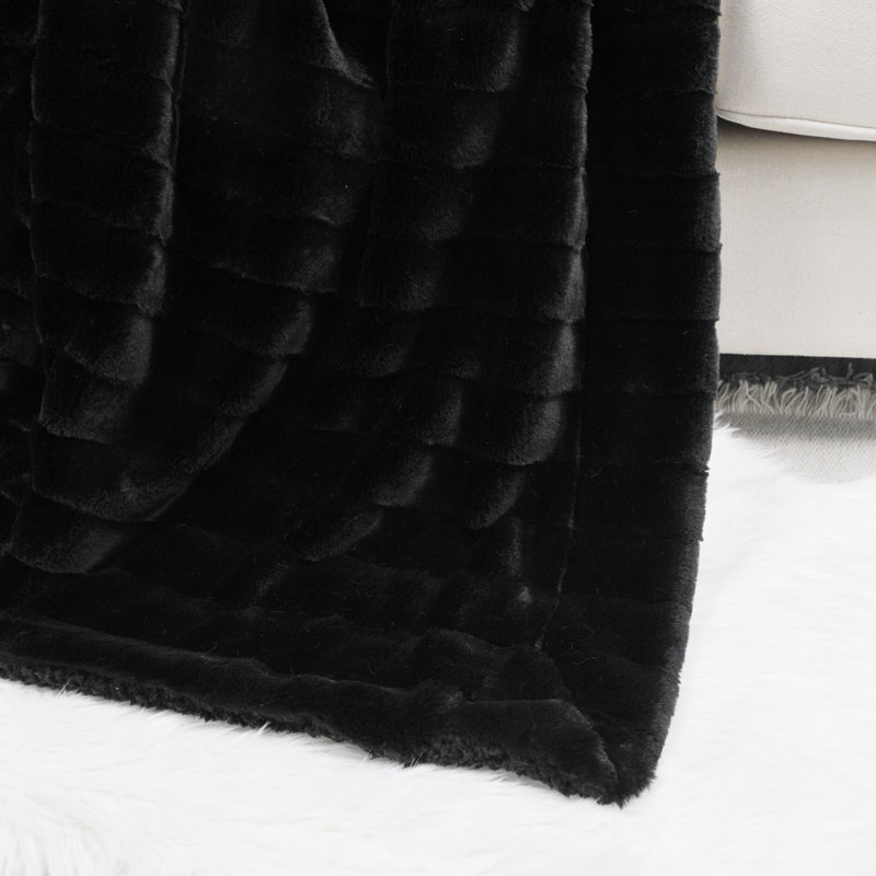 Knitted Throw Blanket, 152.4cm W x 203.2cm L, Jet Black