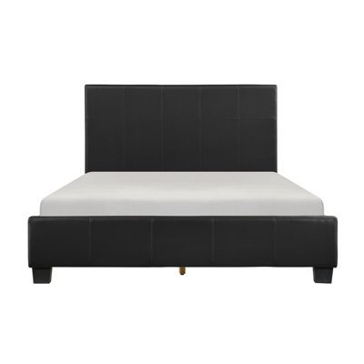 Mobilier de chambre à coucher contemporain avec lit plateforme double en similicuir noir