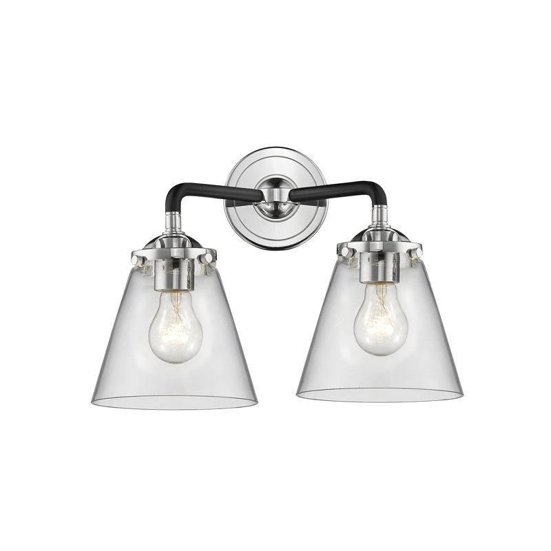 Éclairage pour meuble-lavabo 2 lumières cône Mariel, Transparent, Incandescent, Nickel satiné brossé