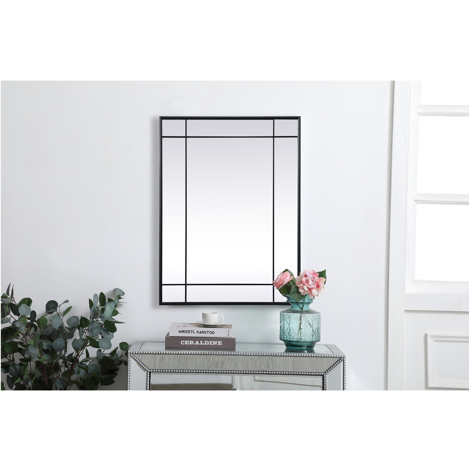 Chancey Iron Rectangle Wall Mirror, Black, 40"H x 30"W