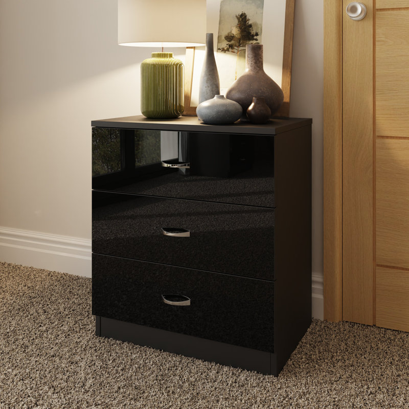 Brendle 3 Drawer Chest Of Drawers: 60cm Wide - High Gloss Front with Chrome Handles, Scratch Resistant., Black
