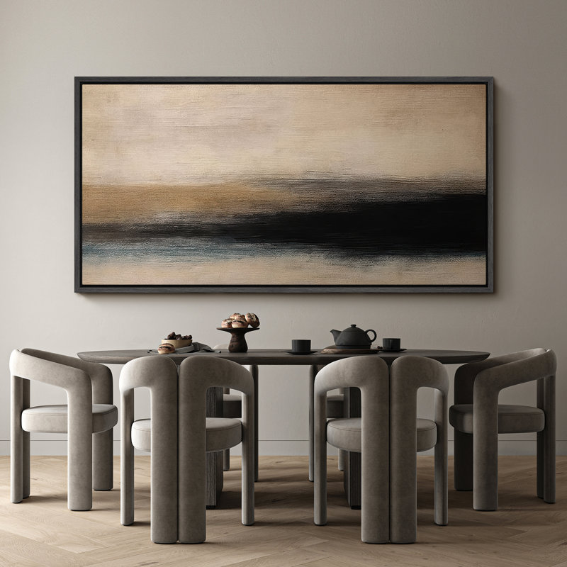 Large Framed Canvas Print Wall Art - Neutral Abstract Landscape Print for Modern Home Decor, Black, 30" H x 60" W