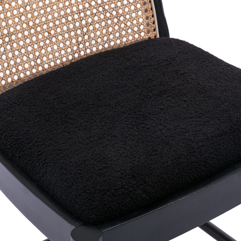 Modern Bar Stools Upholstered Counter Stools With Rattan Backrests And Wood Legs Kitchen Stools For Island, Black