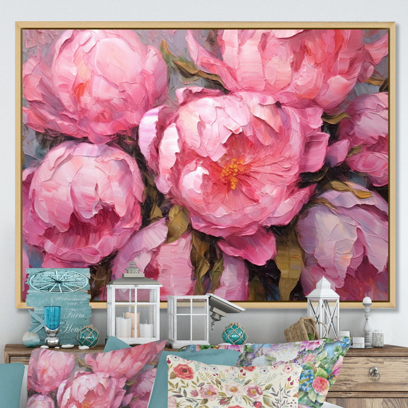 Pivoine rose I - art mural floral, Cadre naturel flottant, H 30 po x l 40 po x P 1,5 po
