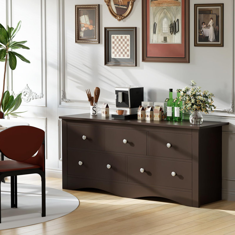 Commode double moderne à 5 tiroirs, l 52 po, Brun