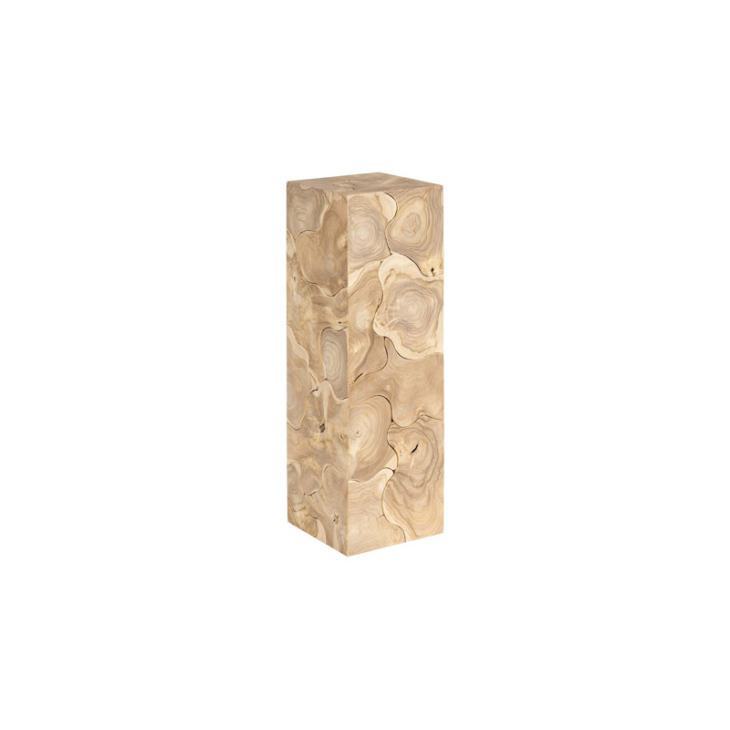 Piédestal en teck, carré, blanchi, H 39 po x l 12 po x P 12 po