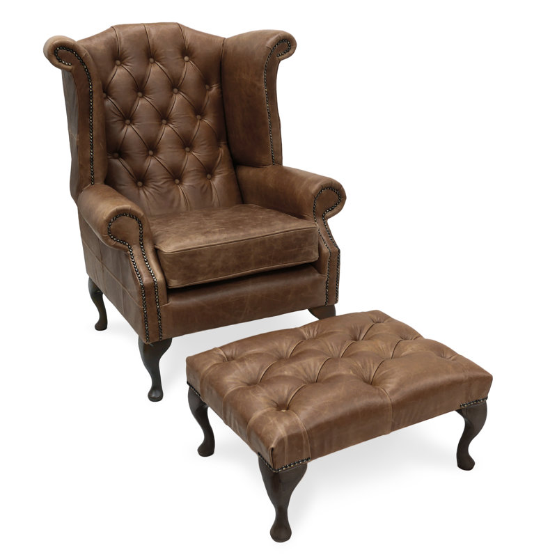 Dutta Upholstered Wingback Chair with Footstool, Brown