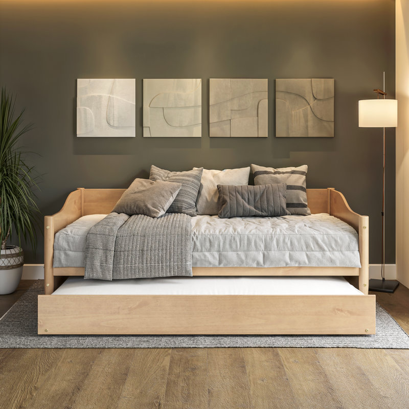 Anayelli Solid Wood Classic Daybed with Trundle, Light Oak