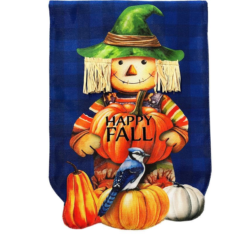 Drapeau «Happy Fall» épouvantail en toile de jute