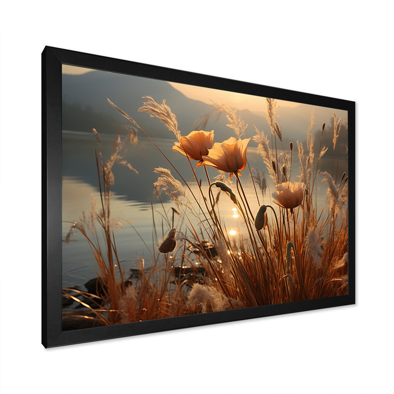 «Sunset Wildflower Serenade - Wildflowers», reproduction sur toile, H 16 po x l 32 po x P 1 po, Cadre simple noir