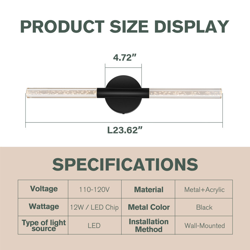 Dimmable LED Wall Sconces, Hardwired Wall Lights for Bathroom Vanity Set of 2, Matte Black