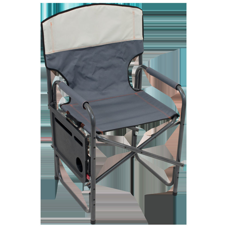 Slate and Putty Steel Frame Director's Camping Chair with Side Table
