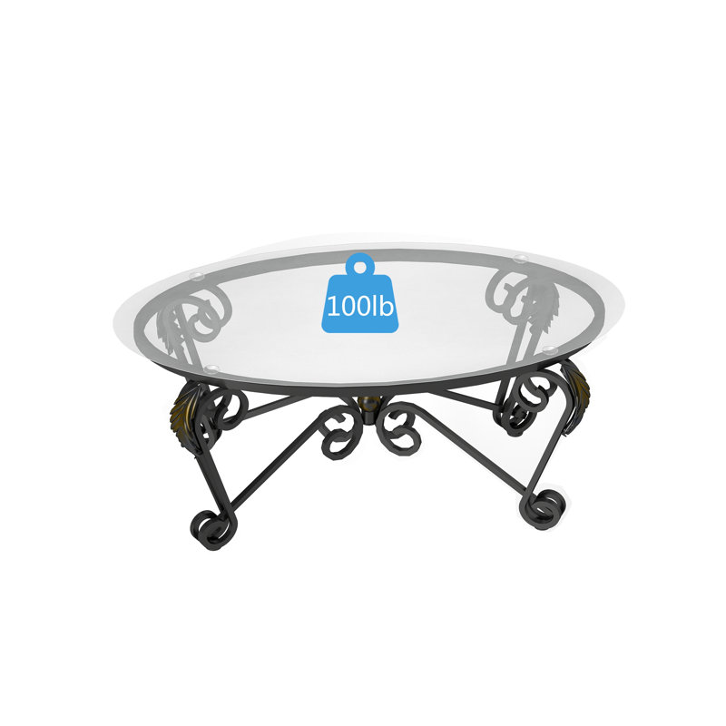 Rustic Black Tempered Glass Coffee Table Set with Metal Frame