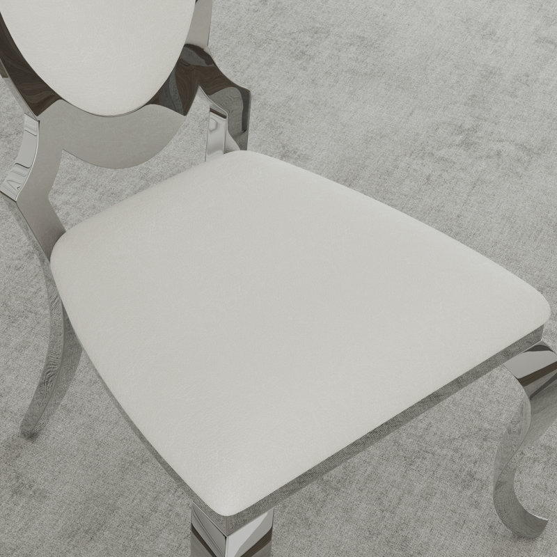 Ensemble de table de salle à manger de luxe 5 pièces avec 4 chaises en cuir, Argent, Argent, Argent