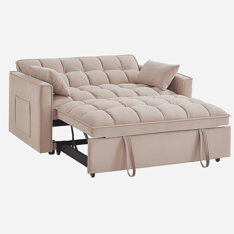 Canapé-lit 4 en 1 avec accoudoirs et poches de rangement, canapé-lit coulissant multifonctionnel avec dossier et coussins réglables, canapé-lit convertible, taupe