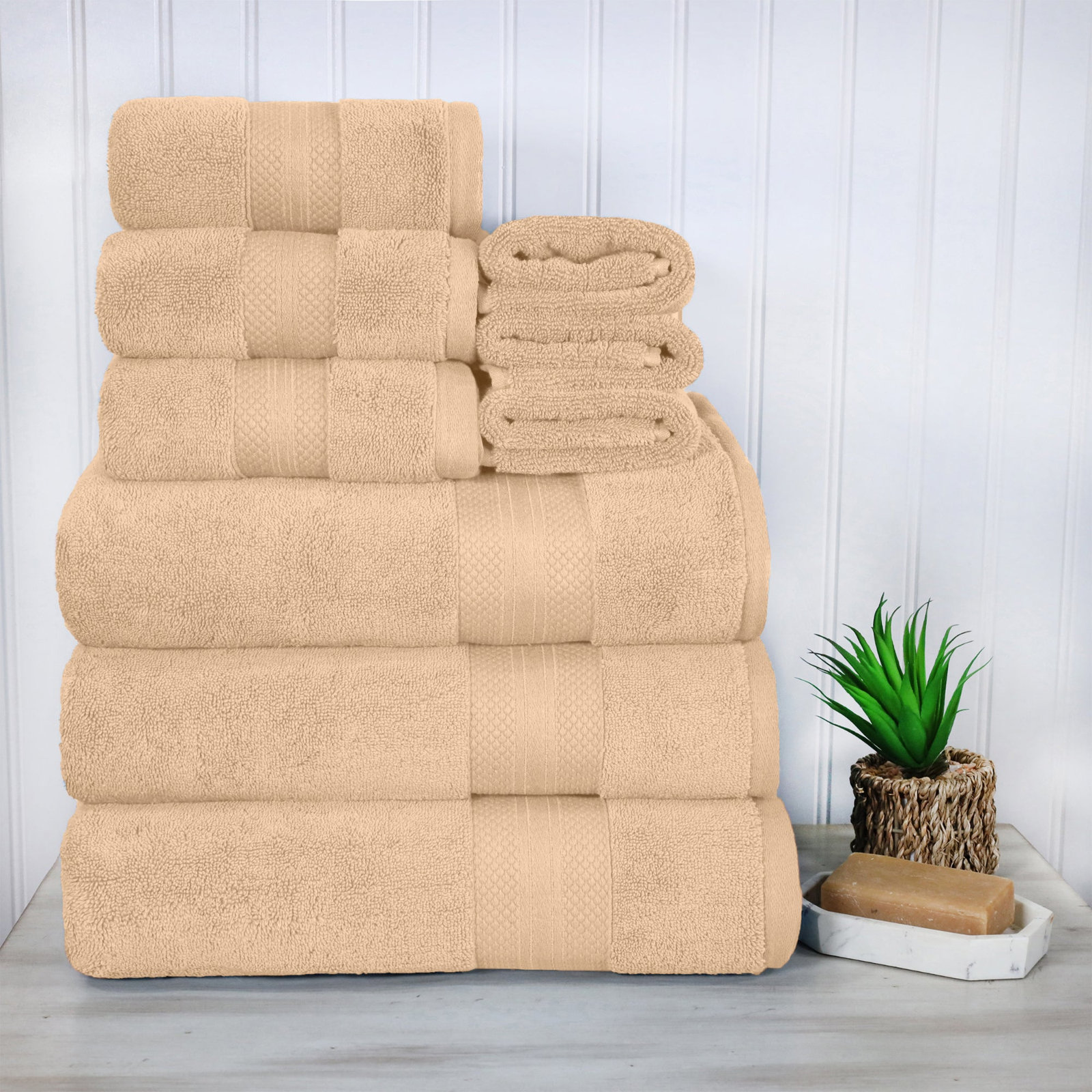 Finnian Turkish Cotton Bath Towel, Hazelnut, 9 Piece Towel Set