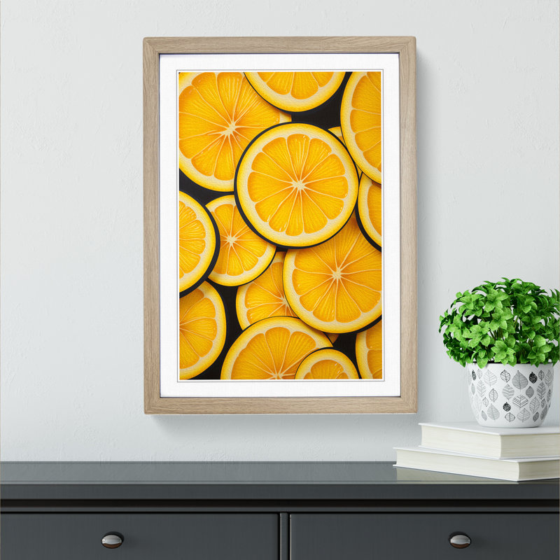 Lemon Fruit Op - Framed Print, Oak, 46cm H x 34cm W x 2cm D