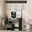Meuble-lavabo avec miroir lumineux à DEL et station de charge, petit ensemble de coiffeuse avec tabouret de rangement, 4 tablettes ouvertes et 2 tiroirs, coiffeuse pour filles, noir