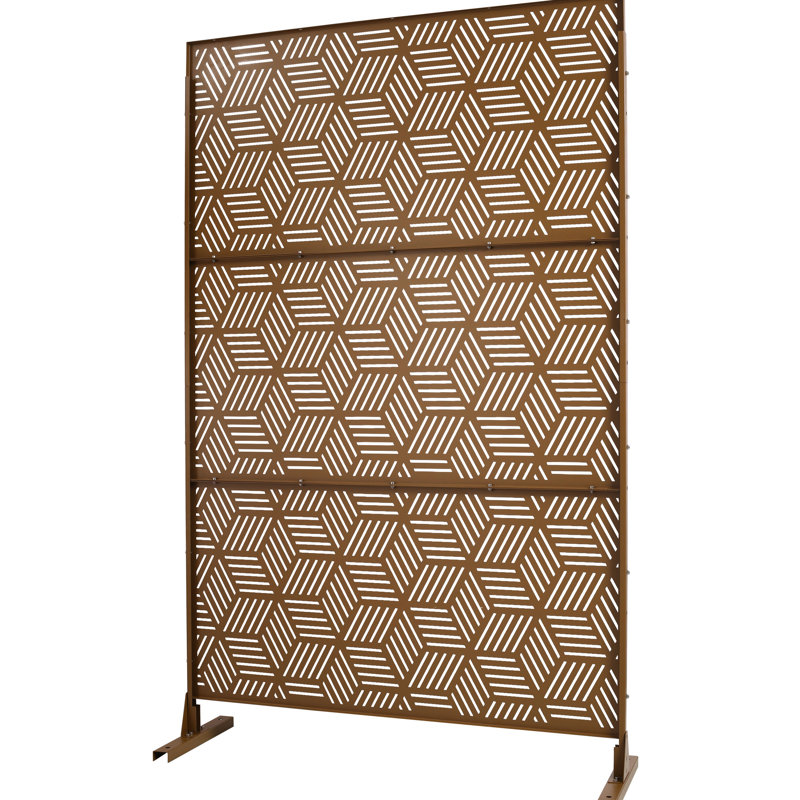 Écran d'intimité autoportant 76 po H48 po - Métal pour le jardin. Design élégant., Brun