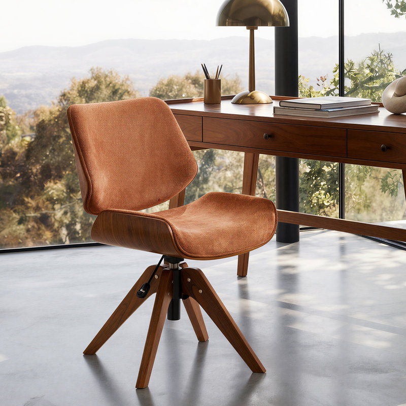 Oswina Modern Swivel Office Chair with Bentwood Design, Caramel Fabric
